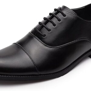 Men's Genuine Leather Oxford Cap-toe Lace up Dress Shoes Modern Business Shoes Black 9